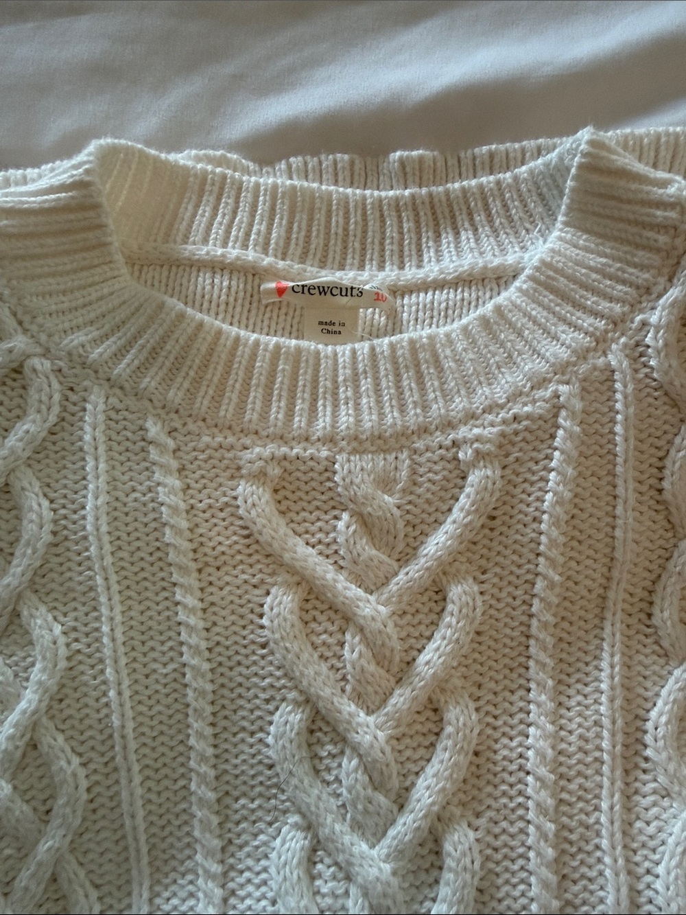 Crewcuts Cream Cable-Knit Crewneck Sweater